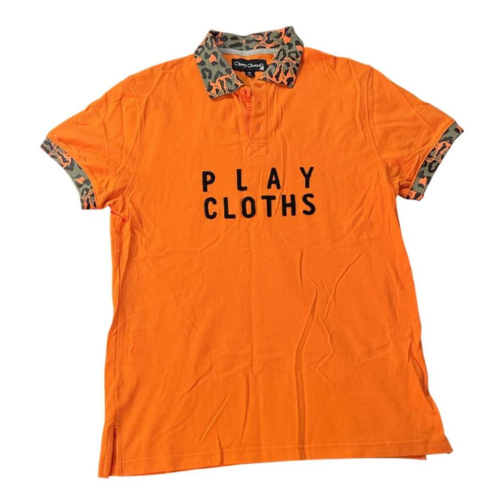 Play Cloths Orange Polo Shirt Leopard Collar